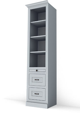 |2| Open bookcase top/bottom 2 drawers