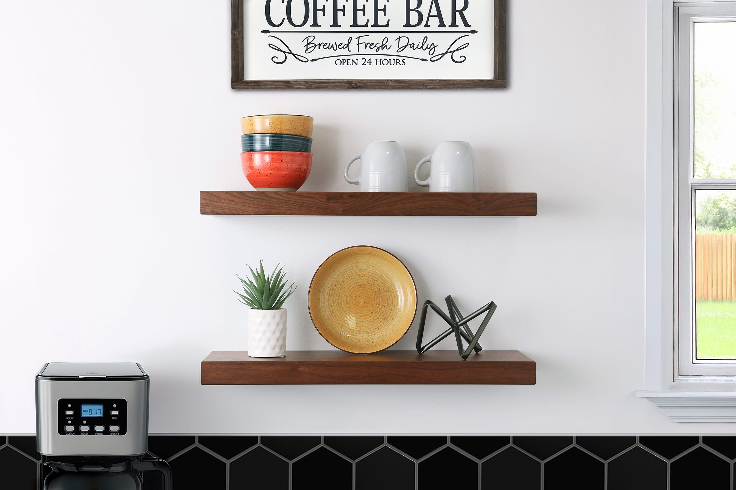 Floating Shelves - Black Walnut - Accent - Flush Mount - Lifestyle Listing Photo 1