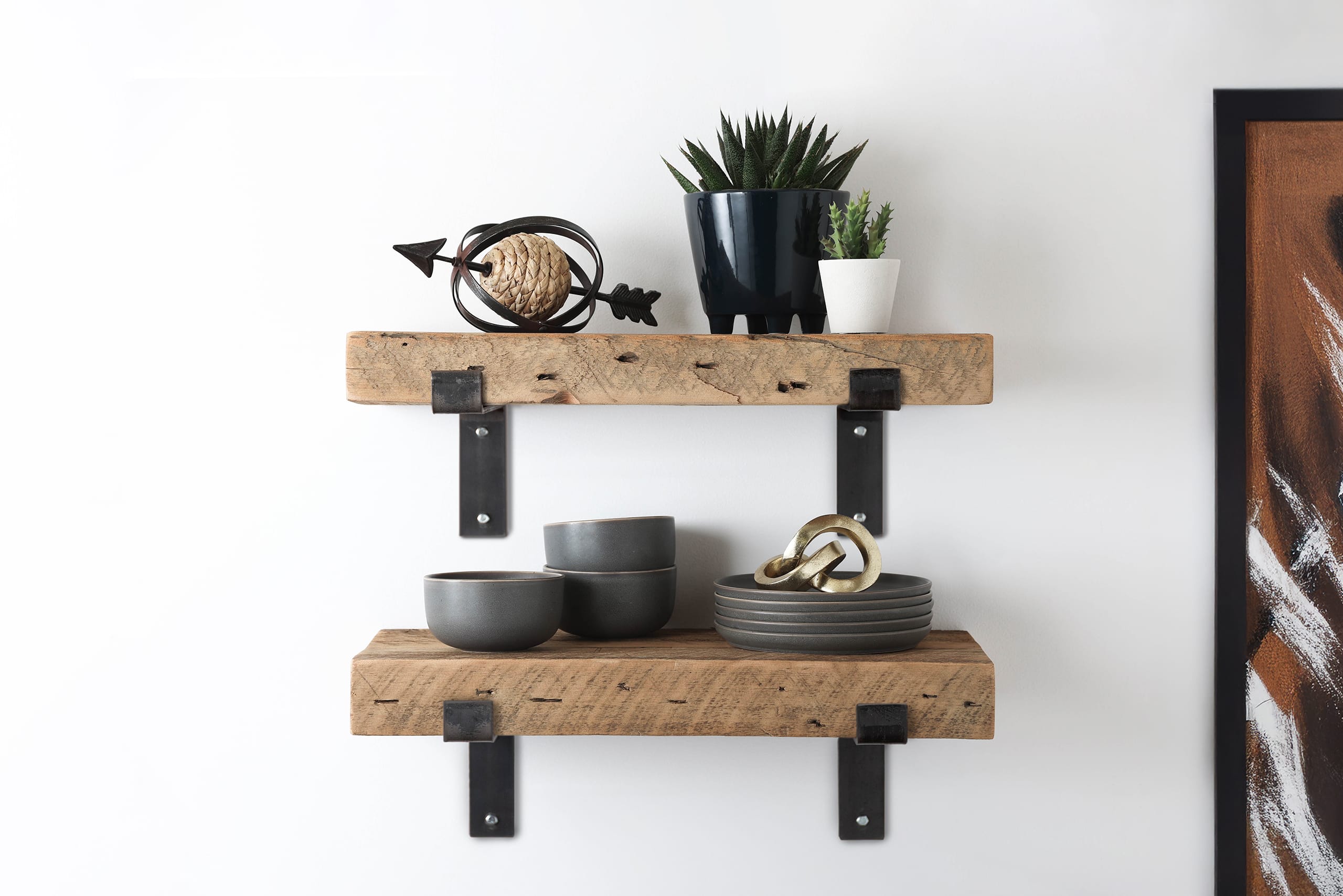 Floating Shelves - Barn Beam - Natural - Deep - Full Bracket - Lifestyle Listing Photo 1
