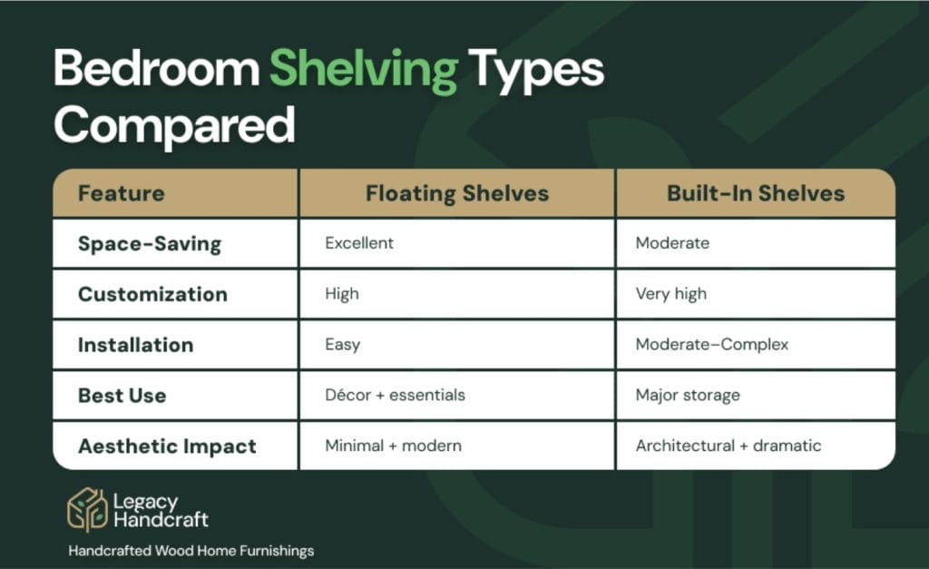 Table comparison bedroom shelving types